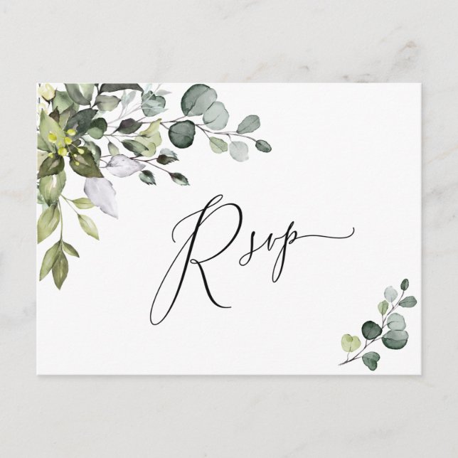 Simple Elegant Eucalyptus Watercolor Wedding RSVP Postcard (Front)