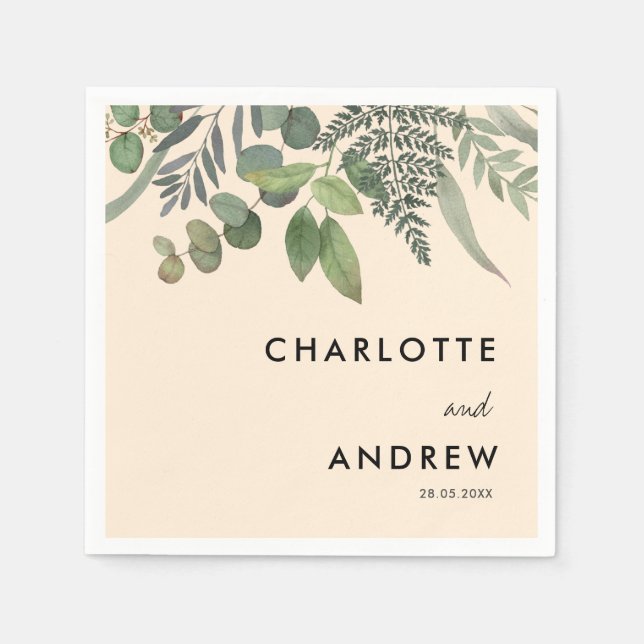 Simple Elegant Eucalyptus Wedding Napkins (Front)