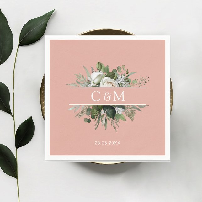 Simple, elegant eucalyptus White Roses    - Napkin (Creator Uploaded)