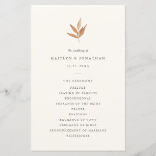 Simple Elegant Fall Leaves Wedding Program