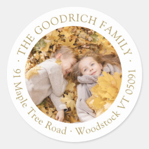 Simple Elegant Fall Photo Return Address Classic Round Sticker