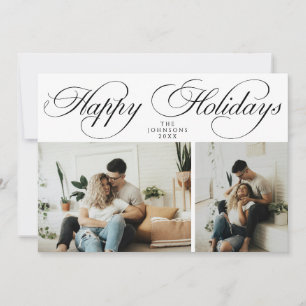 Simple Elegant Family 2 Photo Collage Christmas Holiday Card