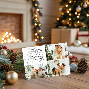 Simple Elegant Family 3 Photo Collage Christmas Holiday Card