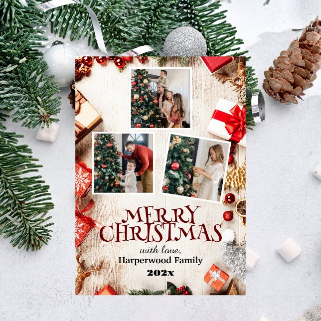 simple elegant family christmas Photo collage Holiday Card (Creator Uploaded)