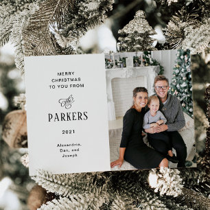 Simple Elegant Family Last Name   One Photo Holiday Card