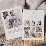 Simple Elegant Family Photo Grid | Gold Christmas<br><div class="desc">This simple and minimalist, gold foil holiday card features an elegant nine photo collage on the front, and an additional photo on the back, for a total of ten of your favourite family photos. Classic gold calligraphy along with modern text for your family name add a stylish touch. The back...</div>