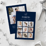 Simple Elegant Family Photo Grid | Silver<br><div class="desc">This simple and minimalist, silver foil holiday card features an elegant nine photo collage on the front, and an additional photo on the back, for a total of ten of your favourite family photos. Classic silver calligraphy along with modern text for your family name on a dark, navy blue background...</div>