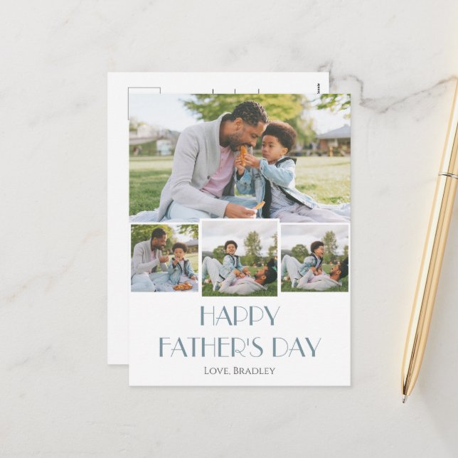 Simple elegant Fathers Day Sweet Photo Collage Holiday Postcard (Front/Back In Situ)
