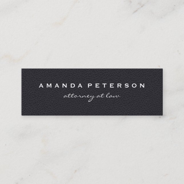 Simple Elegant Faux Black Leather Mini Business Card (Front)