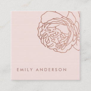 SIMPLE ELEGANT FAUX BLUSH PINK ROSE GOLD FLORAL SQUARE BUSINESS CARD