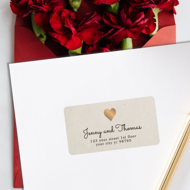 Simple Elegant Faux Gold Heart Wedding Label (Creator Uploaded)