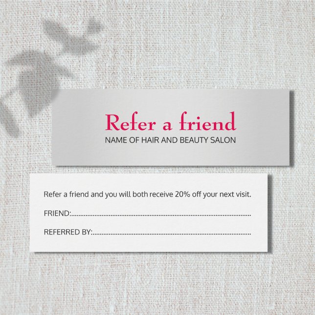 Simple Elegant Faux Silver Pink Referral Card (Creator Uploaded)