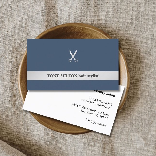 Simple Elegant Faux Silver Scissor Hair Stylist  Business Card (Creator Uploaded)