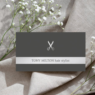 Simple Elegant Faux Silver Scissor Hair Stylist Business Card