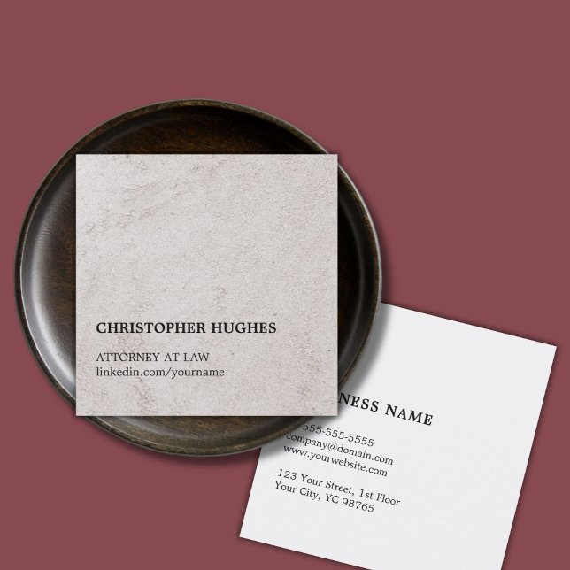 Simple Elegant Faux Stone Texture Attorney at Law Square Business Card (Creator Uploaded)