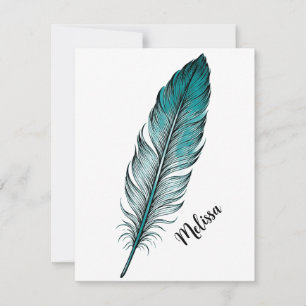 Simple Elegant Feather Turquoise Card