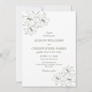 Simple Elegant Flora Conrners Wedding Sage Invitation