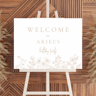 Simple elegant floral birthday welcome sign