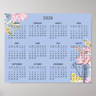 Simple Elegant Floral Botanical 2026 Calendar Poster
