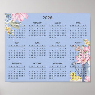 Simple Elegant Floral Botanical 2026 Calendar | Poster