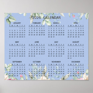 Simple Elegant Floral Botanical 2026 Calendar    Poster