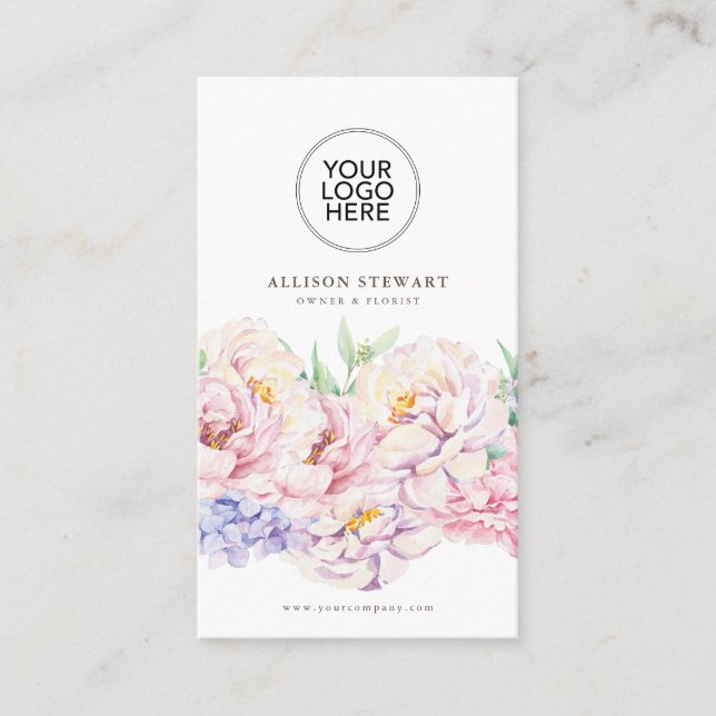Simple Elegant Floral Business Card with QR code (Front)