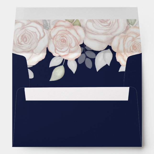 Simple Elegant Floral Chic Botanical Navy Blue Envelope (Back (Bottom))