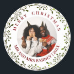 Simple Elegant Floral Christmas Family 1 Photo  Classic Round Sticker<br><div class="desc">Simple Elegant Floral Christmas Family 1 Photo</div>