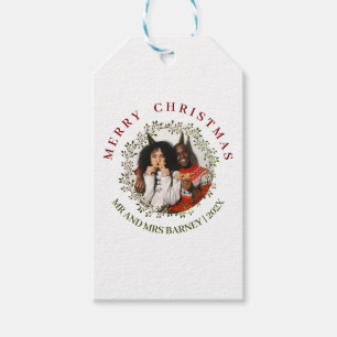 Simple Elegant Floral Christmas Family 1 Photo Gift Tags