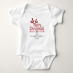 Simple Elegant Floral Christmas Wreath Family Name Baby Bodysuit