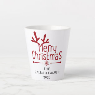 Simple Elegant Floral Christmas Wreath Family Name Latte Mug