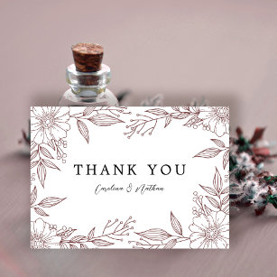 Simple Elegant Floral Cinnamon Red Wedding Thank You Card