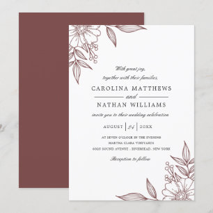 Simple Elegant Floral Corners Wedding Red Invitation