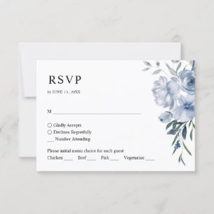 Simple Elegant Floral Dusty Blue QR Code Wedding RSVP Card