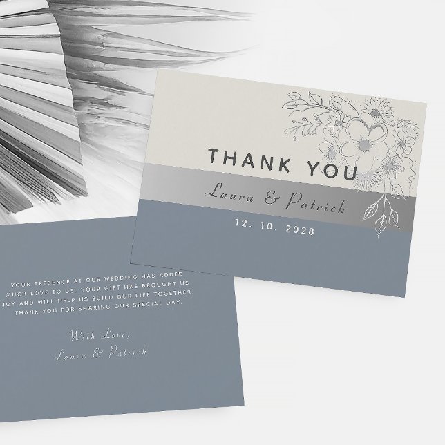 Simple Elegant Floral Dusty Blue Wedding Thank You Card (Creator Uploaded)