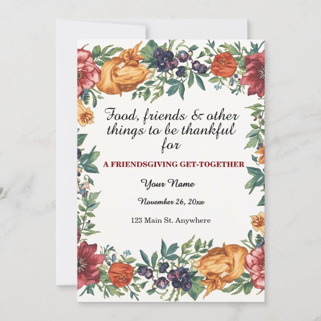 Simple Elegant Floral Friendsgiving  Invitation (Front)