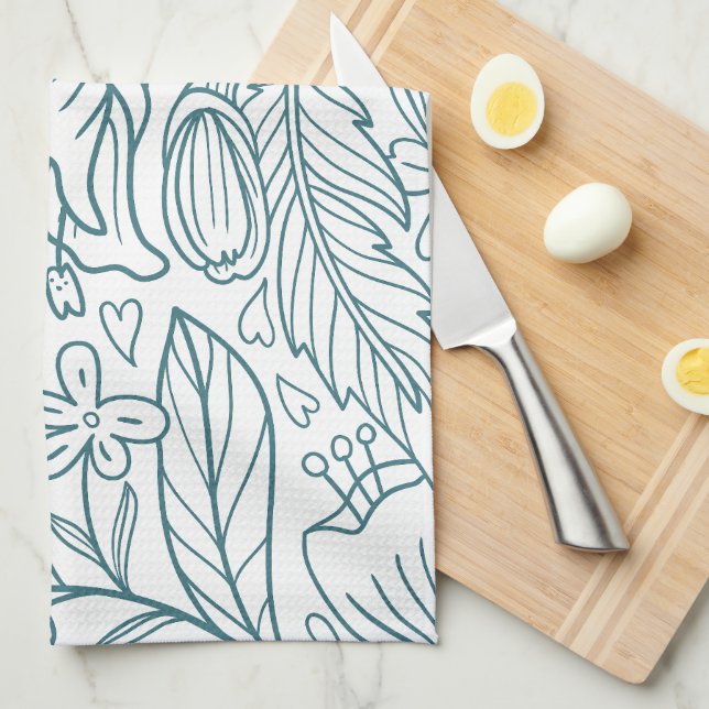 Simple Elegant Floral Hibiscus Leaves | Tea Towel (Quarter Fold)