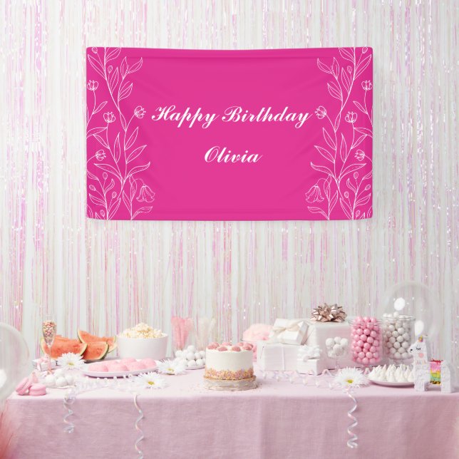 Simple Elegant Floral Hot Pink Birthday Foam Board Banner (Party)