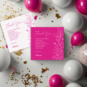 Simple Elegant Floral Hot Pink Birthday Thank You Card