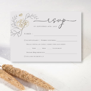 Simple Elegant Floral Line Art Wedding RSVP Card
