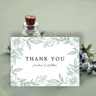 Simple Elegant Floral Mint Green Wedding Thank You Card