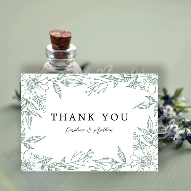 Simple Elegant Floral Mint Green Wedding Thank You Card (Creator Uploaded)
