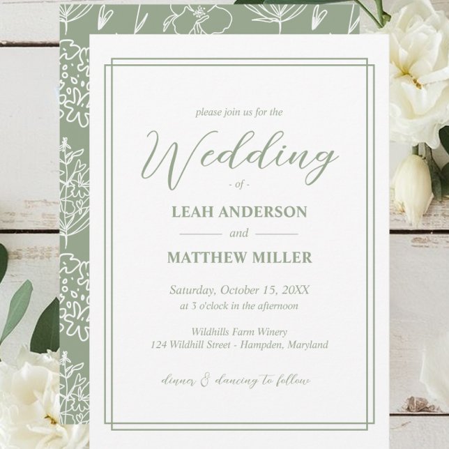 Simple Elegant Floral Pattern Wedding Invitation (Minimalist Elegant Floral Wedding Invitation)