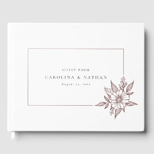 Simple Elegant Floral Rust Red Wedding Guest Book