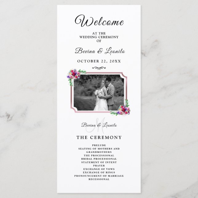 Simple Elegant Floral Script |Modern Wedding  Programme (Front)