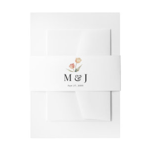 Simple Elegant Floral Tulip Monogram Wedding Invitation Belly Band