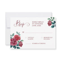 Simple Elegant Floral Watercolor Burgundy Wedding