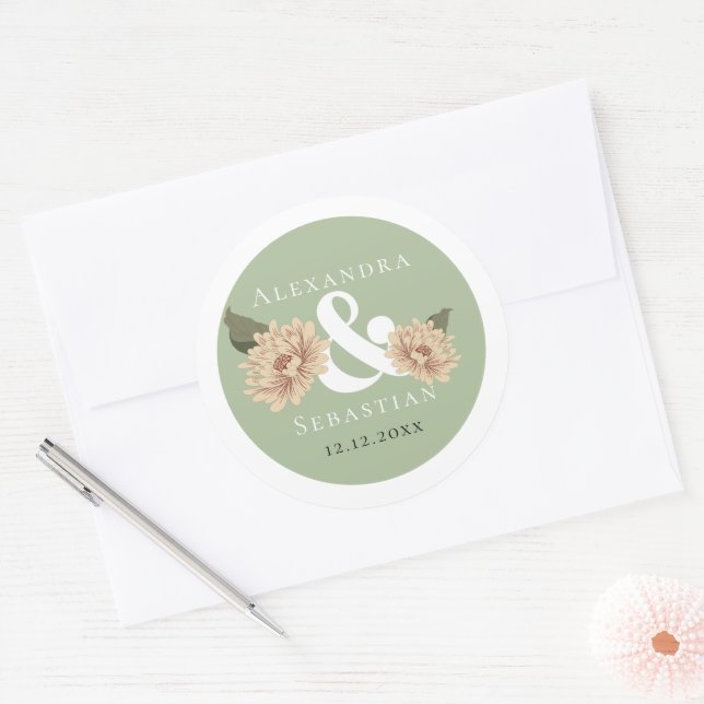 Simple Elegant Floral Wedding Classic Round Sticker (Envelope)