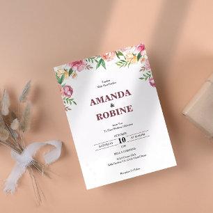 Simple Elegant Floral Wedding Invitation