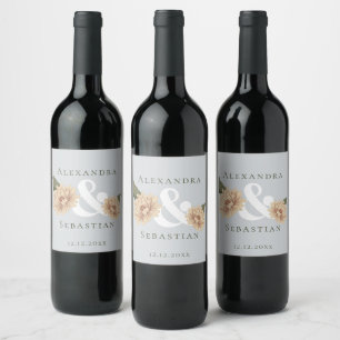 Simple Elegant Floral Wedding Save The Date Wine Label